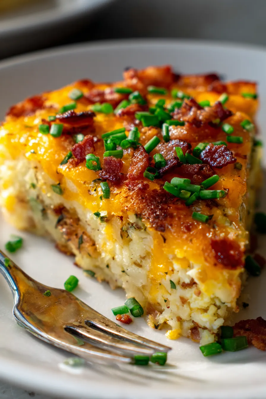 Cheesy Hash Brown Breakfast Casserole-golden brown crust-texture