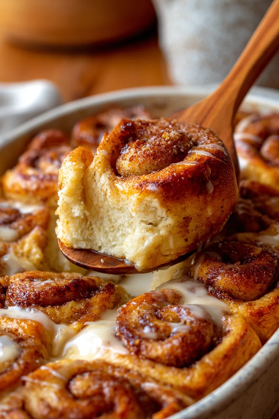 Cinnamon Roll French Toast Casserole-sliced-serving