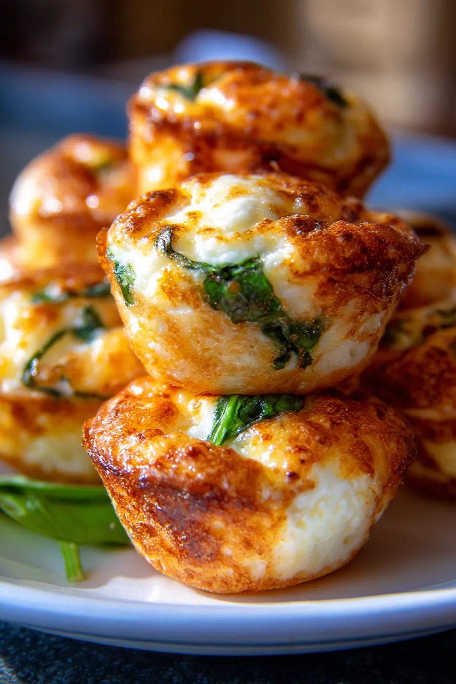 Easy Cottage Cheese Egg Bites - with fresh spinach - overhead