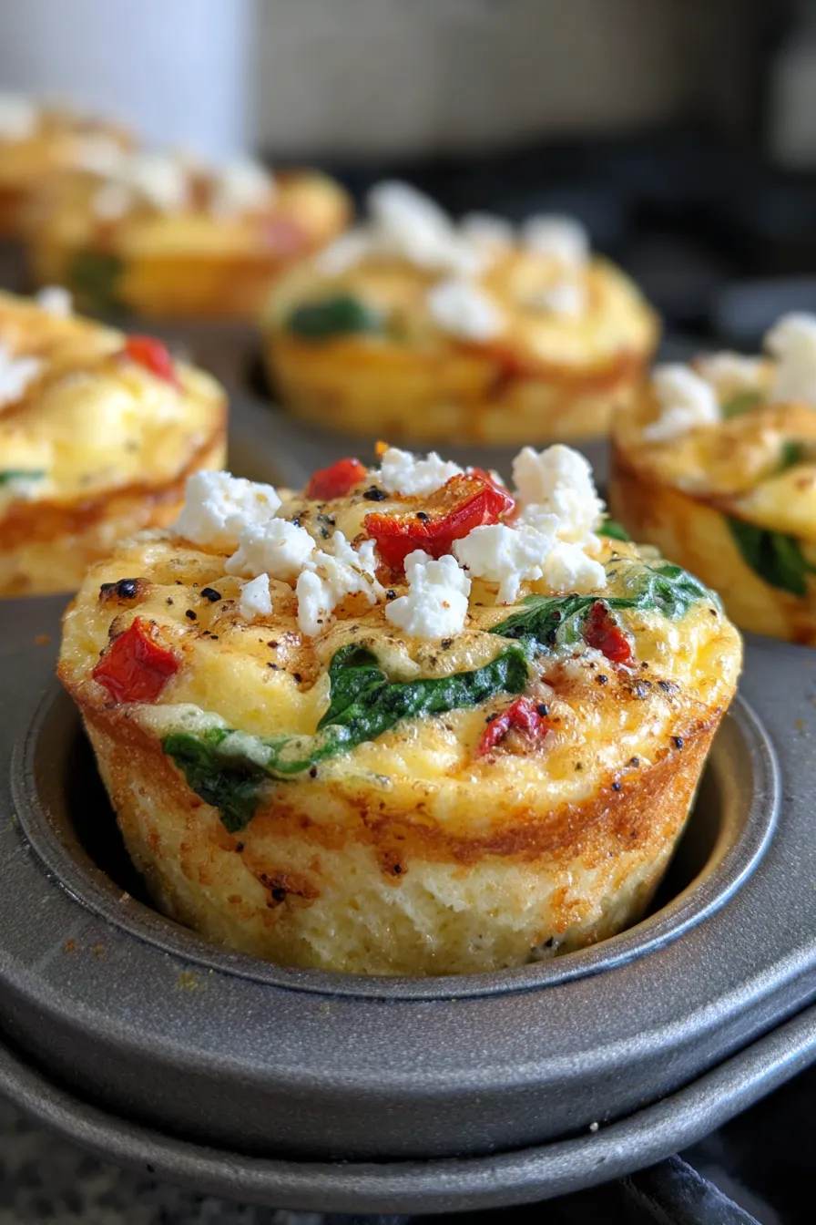 Egg Muffins with spinach and cheese overhead shot