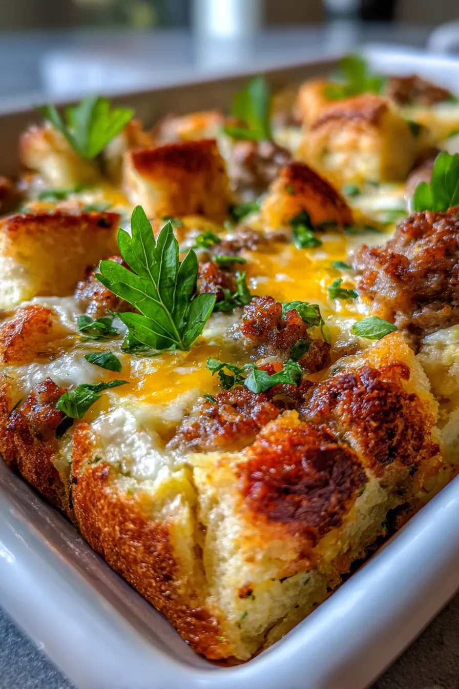 Freezer-Friendly Sausage Egg and Cheese Breakfast Casserole-sliced-plate