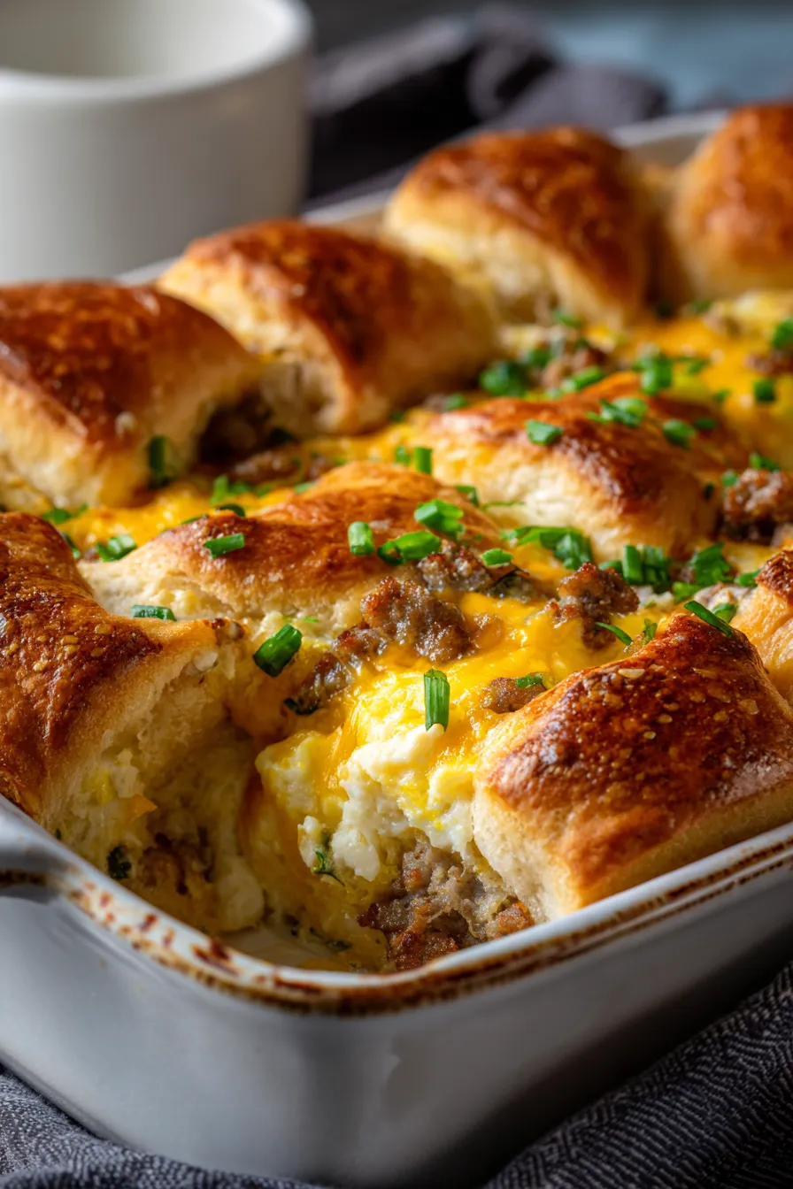 Make-Ahead Crescent Roll Breakfast Casserole-served-family-style