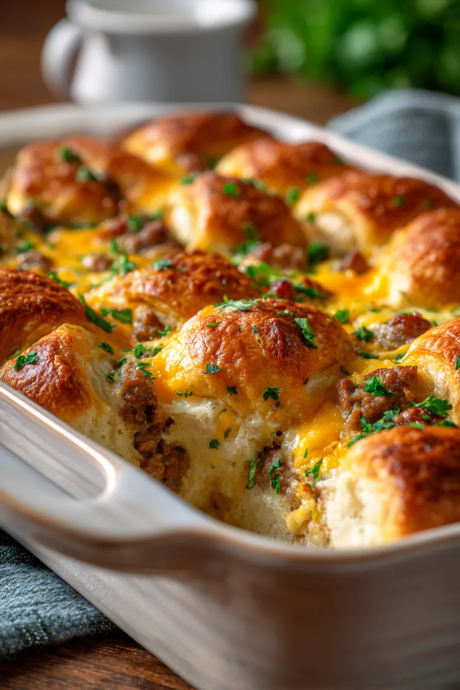 Make-Ahead Crescent Roll Breakfast Casserole-texture-closeup