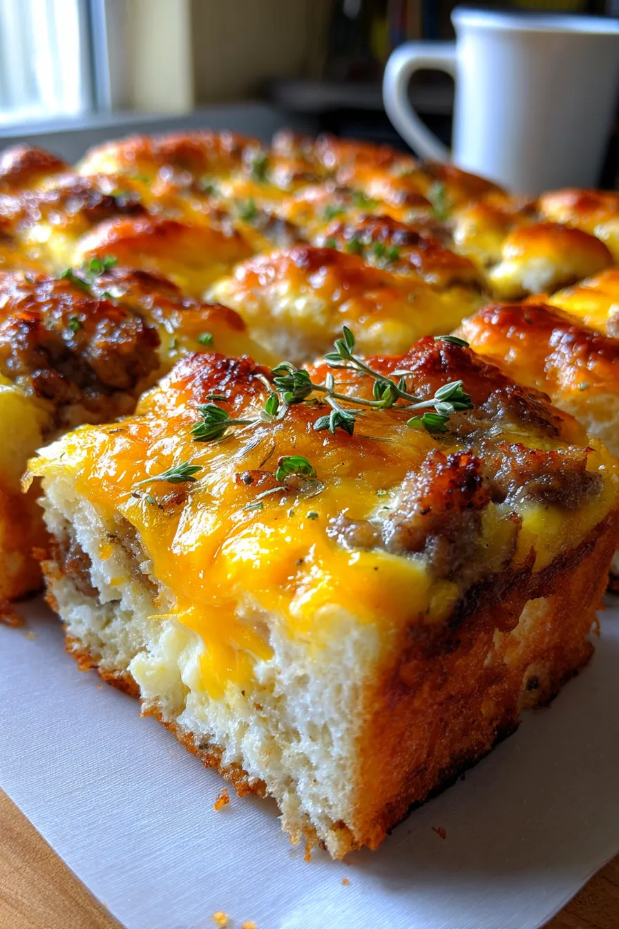 Sausage Egg and Cheese Breakfast Casserole-texture-closeup