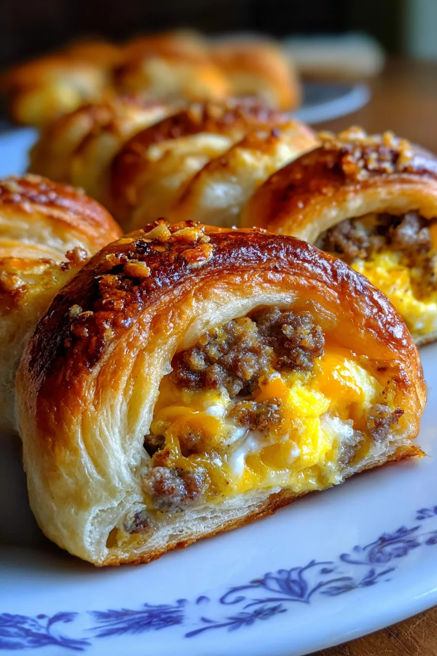 Sausage Egg and Cheese Breakfast Rolls-handheld-bite
