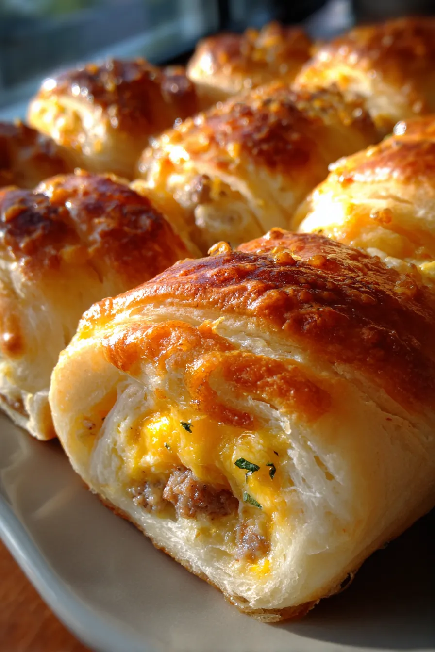 Sausage Egg and Cheese Breakfast Rolls-inside-texture-closeup