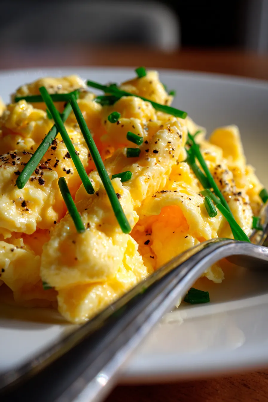 Simple Scrambled Eggs for Breakfast-garnished-overhead