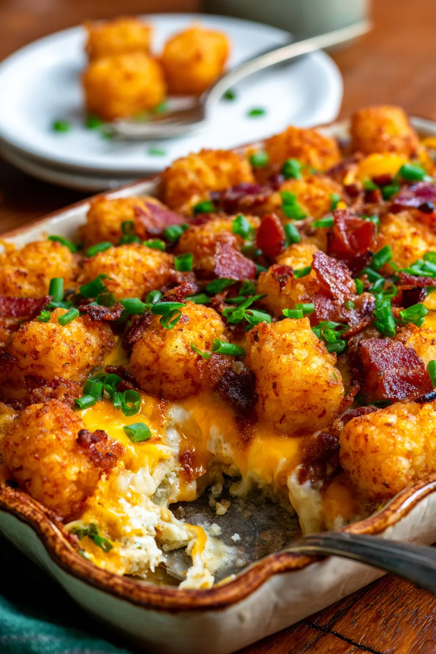 Tater Tot Breakfast Casserole with Bacon-ingredients-assembly-bright-light