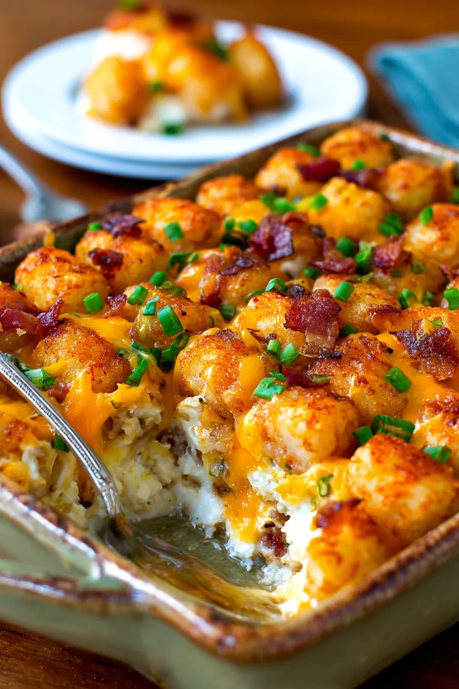 Tater Tot Breakfast Casserole with Bacon-texture-gooey-cheese-closeup