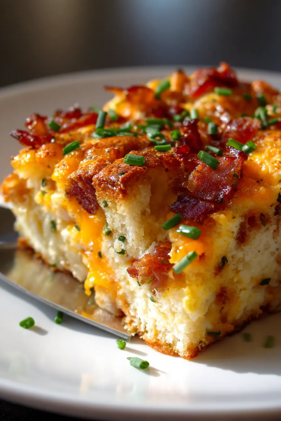 Bacon and Cheese Brunch Strata-serving-fork