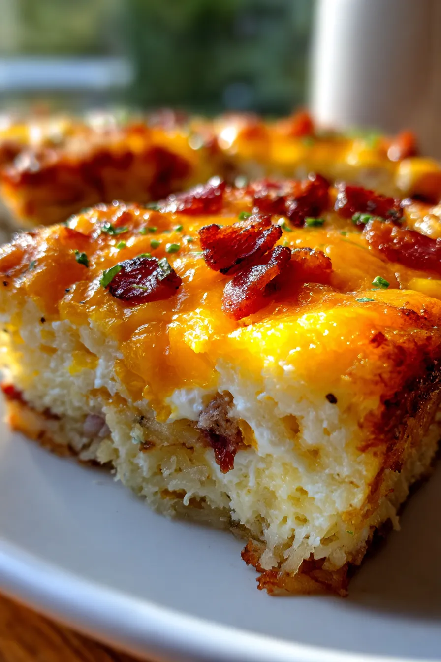 Bacon and Egg Hash Brown Breakfast Bake-cheesy-texture-closeup
