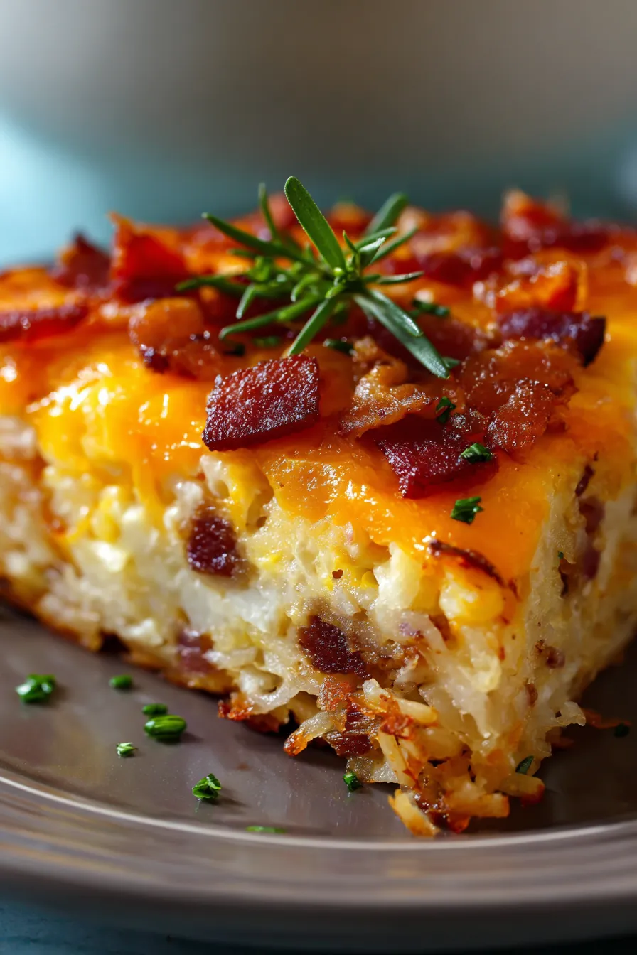 Bacon and Egg Hash Brown Breakfast Bake-serving-spoon