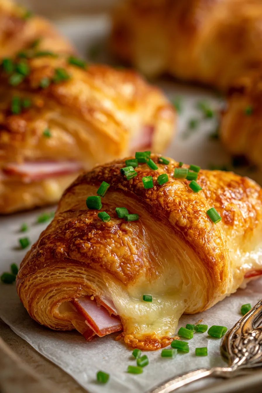 Baked Ham and Cheese Croissants-flaky-texture-slice