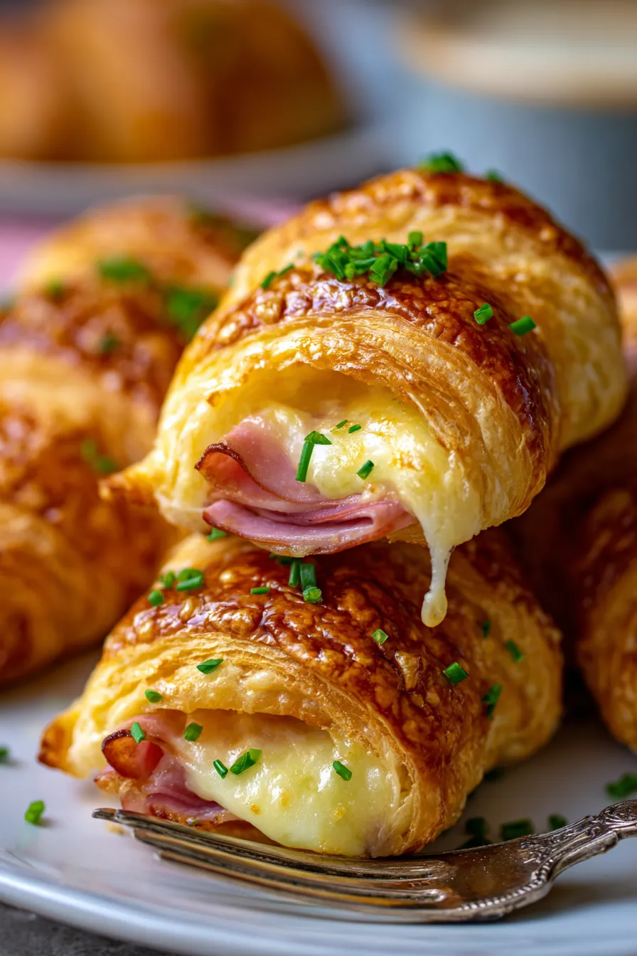Baked Ham and Cheese Croissants-melted-cheese-closeup