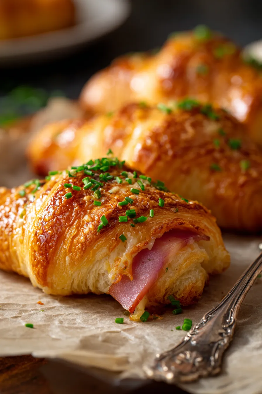 Baked Ham and Cheese Croissants-platter-serving