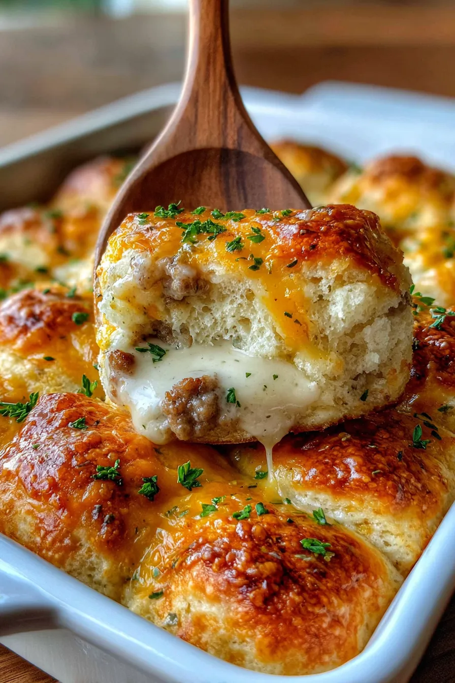 Biscuit and Gravy Breakfast Casserole-fluffy-texture-closeup