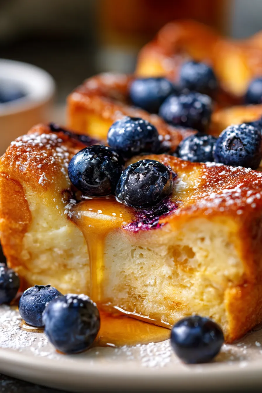 Blueberry French Toast Casserole-overhead-berries