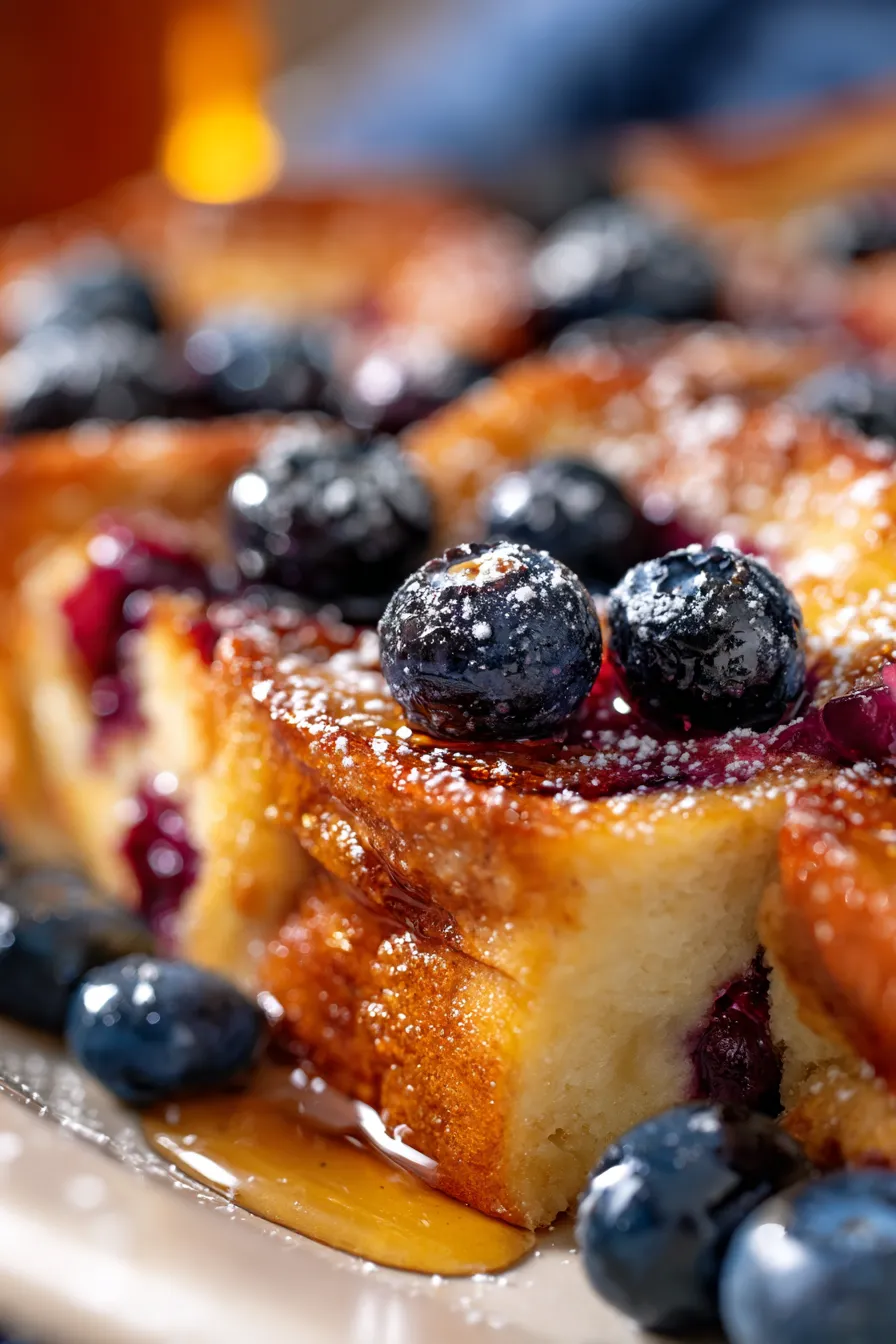 Blueberry French Toast Casserole-slice-fork