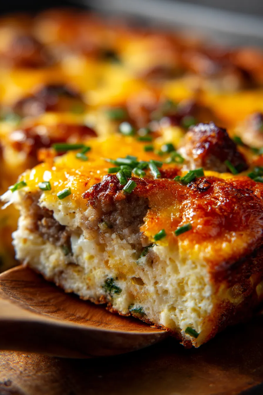 Breakfast Casserole slices on plate