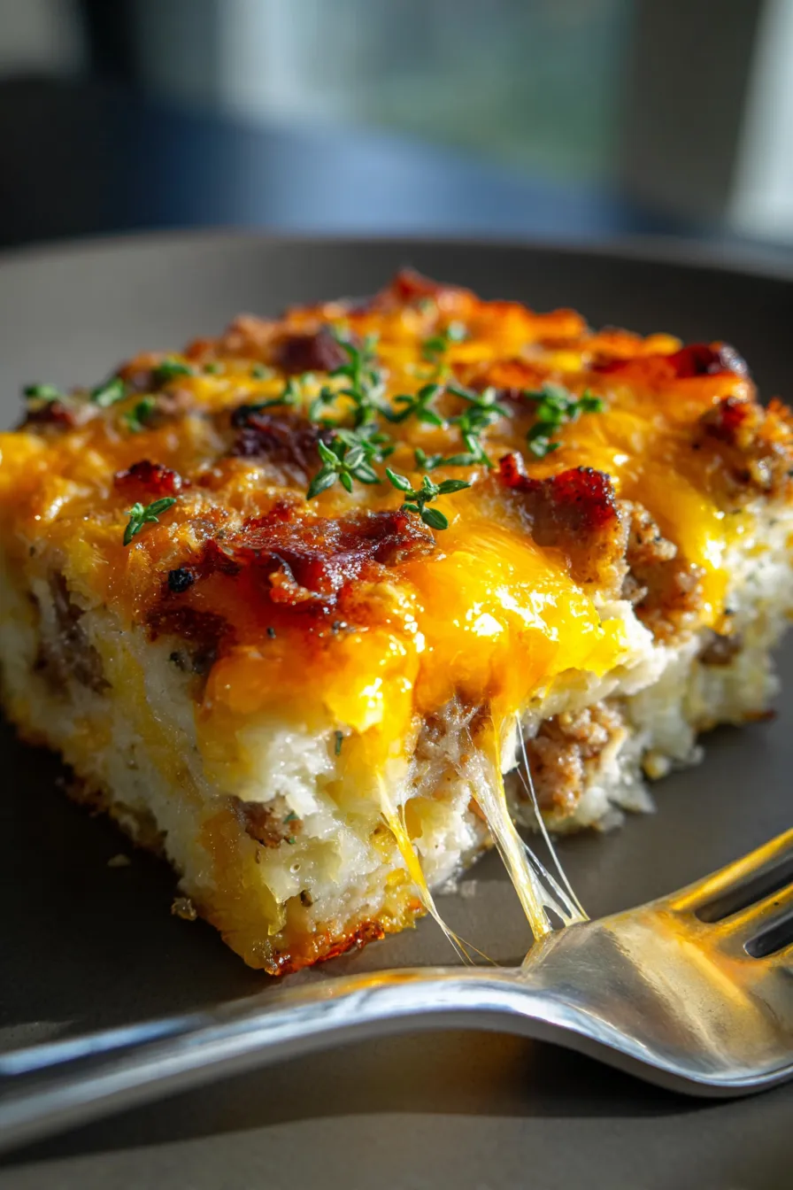 Cheesy Hash Brown Breakfast Bake-served-plated-sideview