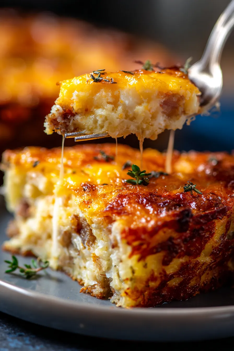 Cheesy Hash Brown Breakfast Bake-texture-closeup-scooped