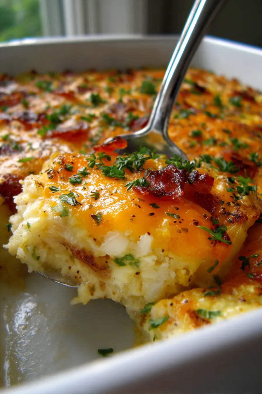 Cheesy Potato Breakfast Casserole-golden-brown-crust