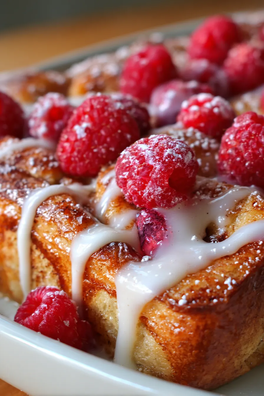 Cinnamon Roll French Toast Casserole-glaze-drizzle