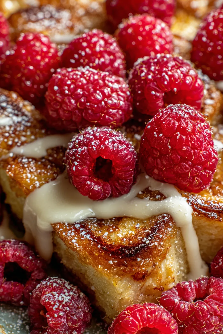 Cinnamon Roll French Toast Casserole-slice-close-up