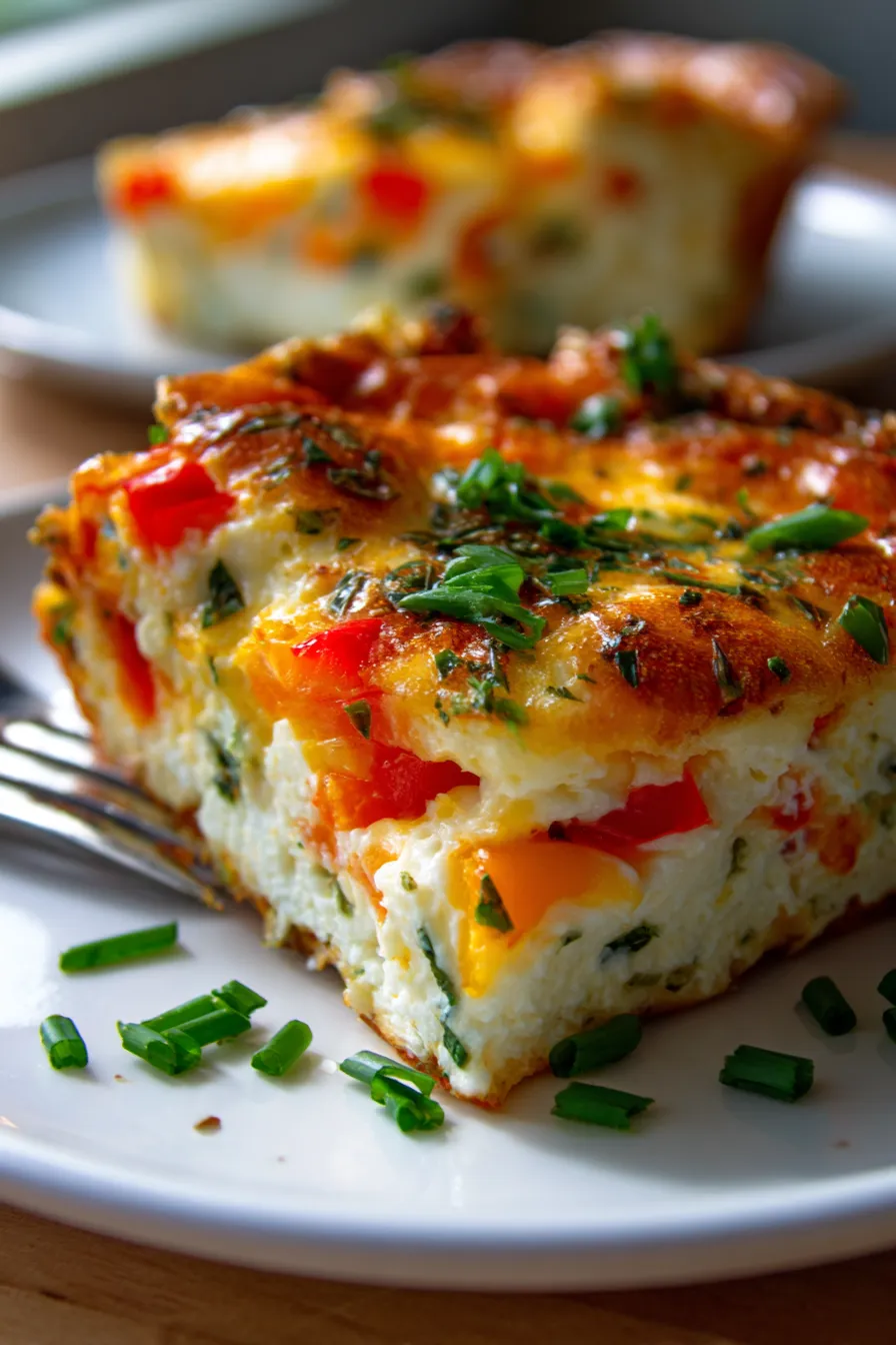 Cottage Cheese Egg Bake (High Protein & Make Ahead)-serving-platter-overhead