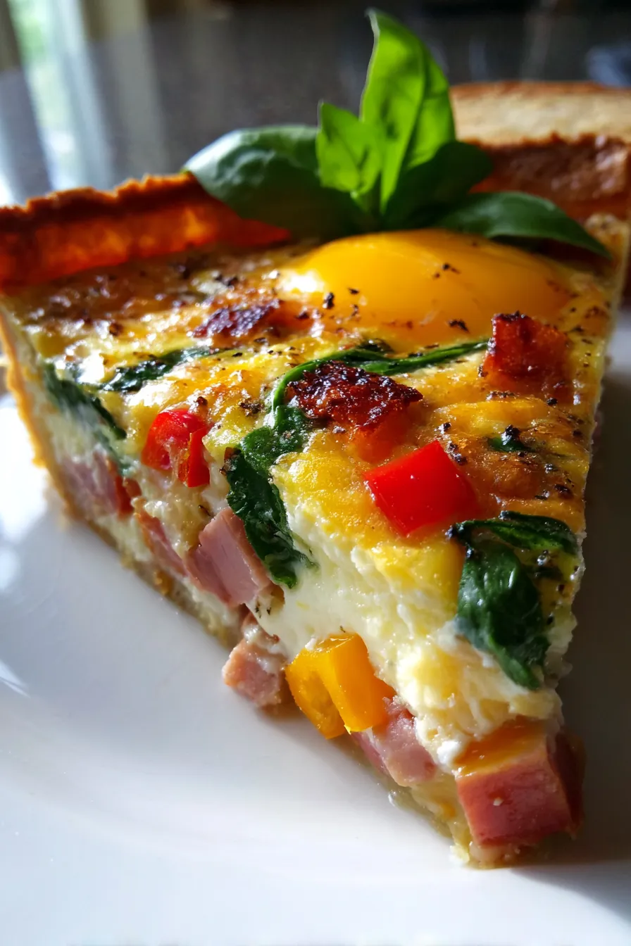 Easy Breakfast Quiche Everyone Loves-slice-closeup