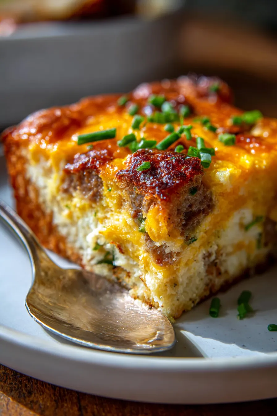 Family-Favorite Breakfast Casserole with Eggs and Cheese-serving dish-overhead