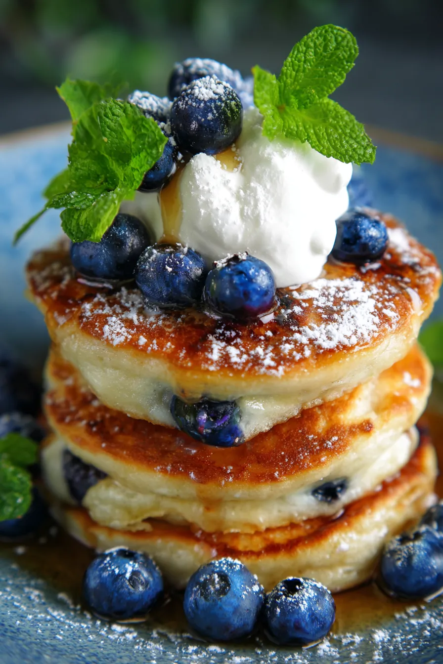 Fluffy Blueberry Pancakes - stack with syrup
