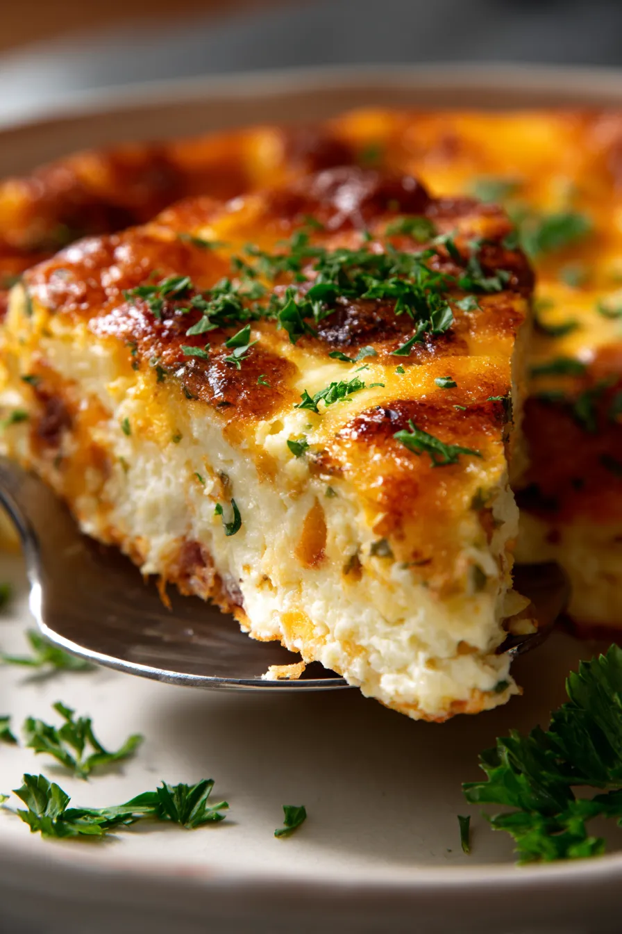 Ham Egg and Cheese Breakfast Casserole-texture-closeup