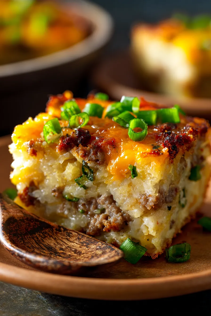 Hash Brown Sausage Breakfast Casserole-cheesy-closeup