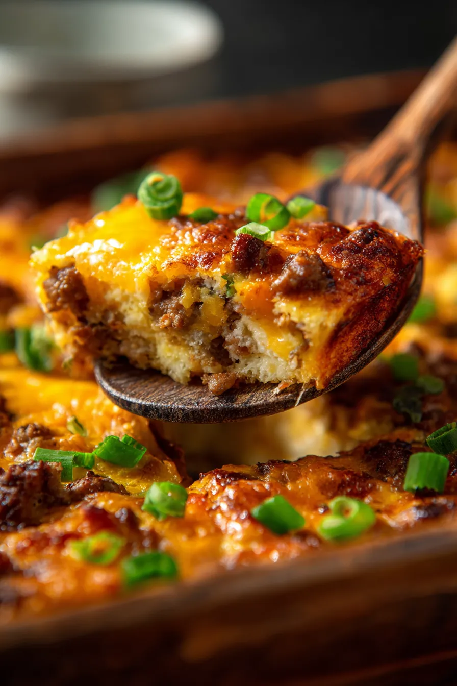Hash Brown Sausage Breakfast Casserole-overhead-serving