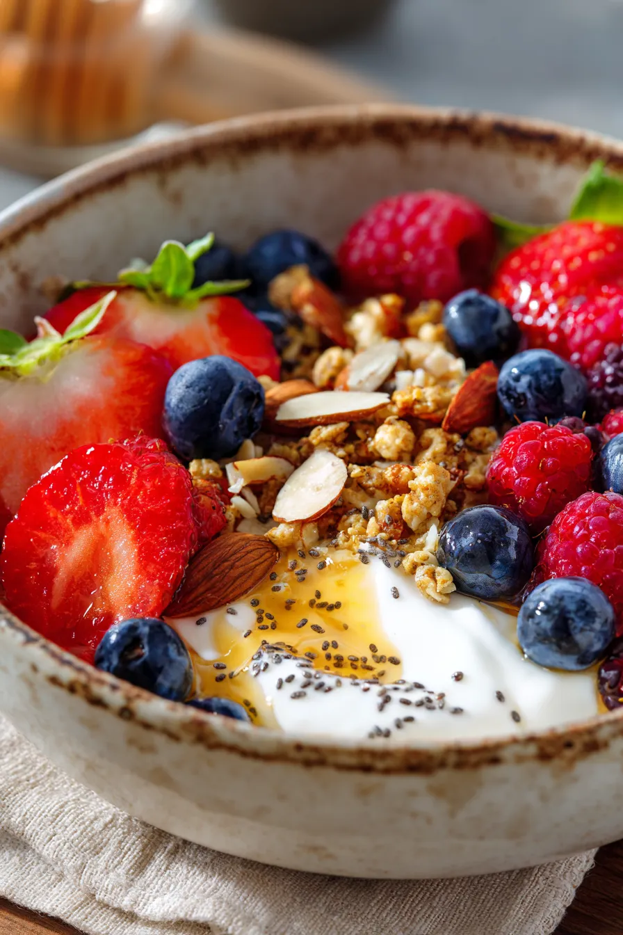 Healthy breakfast bowl with nuts and chia seeds