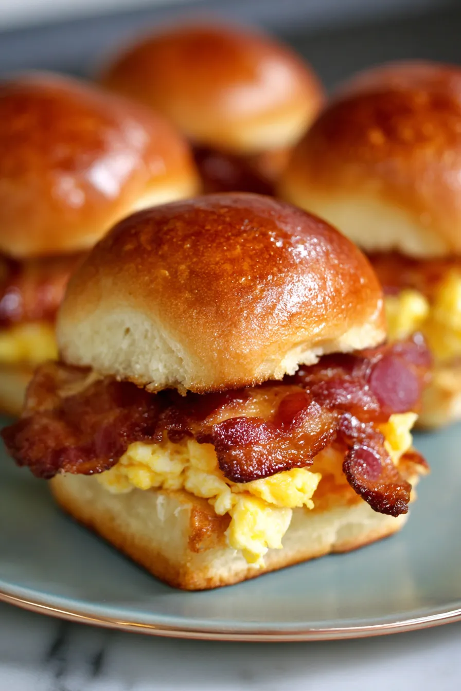 Make-Ahead Breakfast Sliders with Bacon and Eggs-warm-gooey-cheese