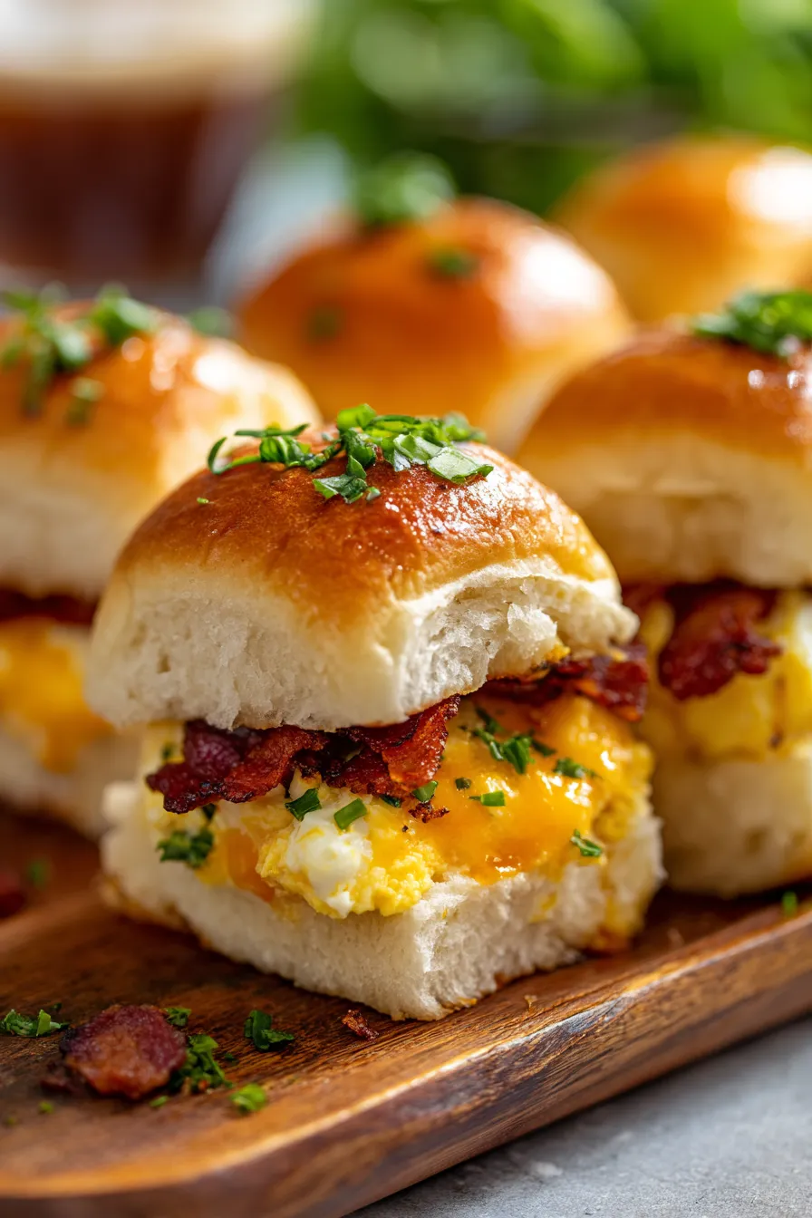 Oven-Baked Breakfast Sliders on Soft Rolls-gooey-cheese-pull