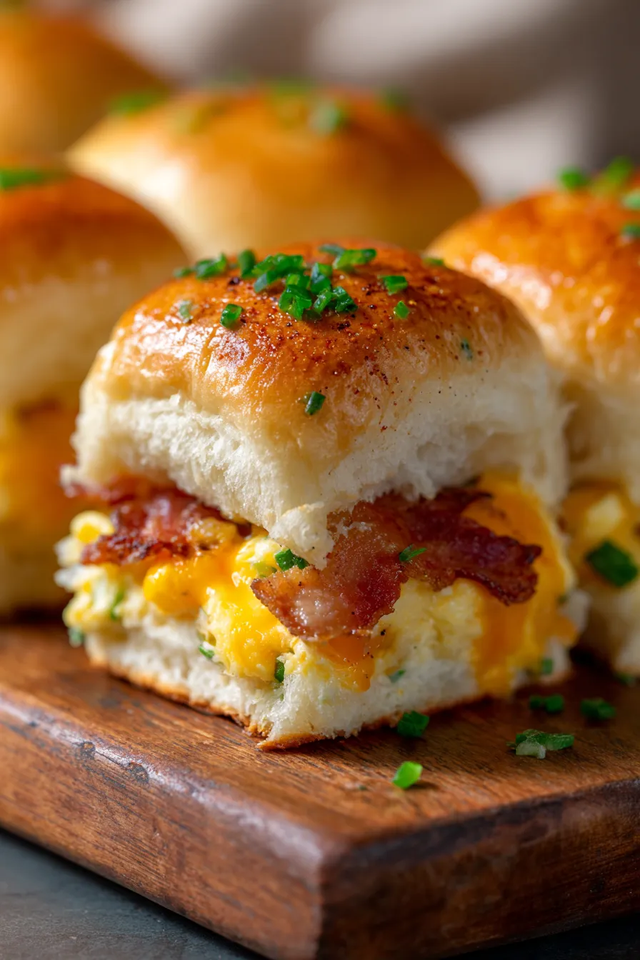 Oven-Baked Breakfast Sliders on Soft Rolls-overhead-platter