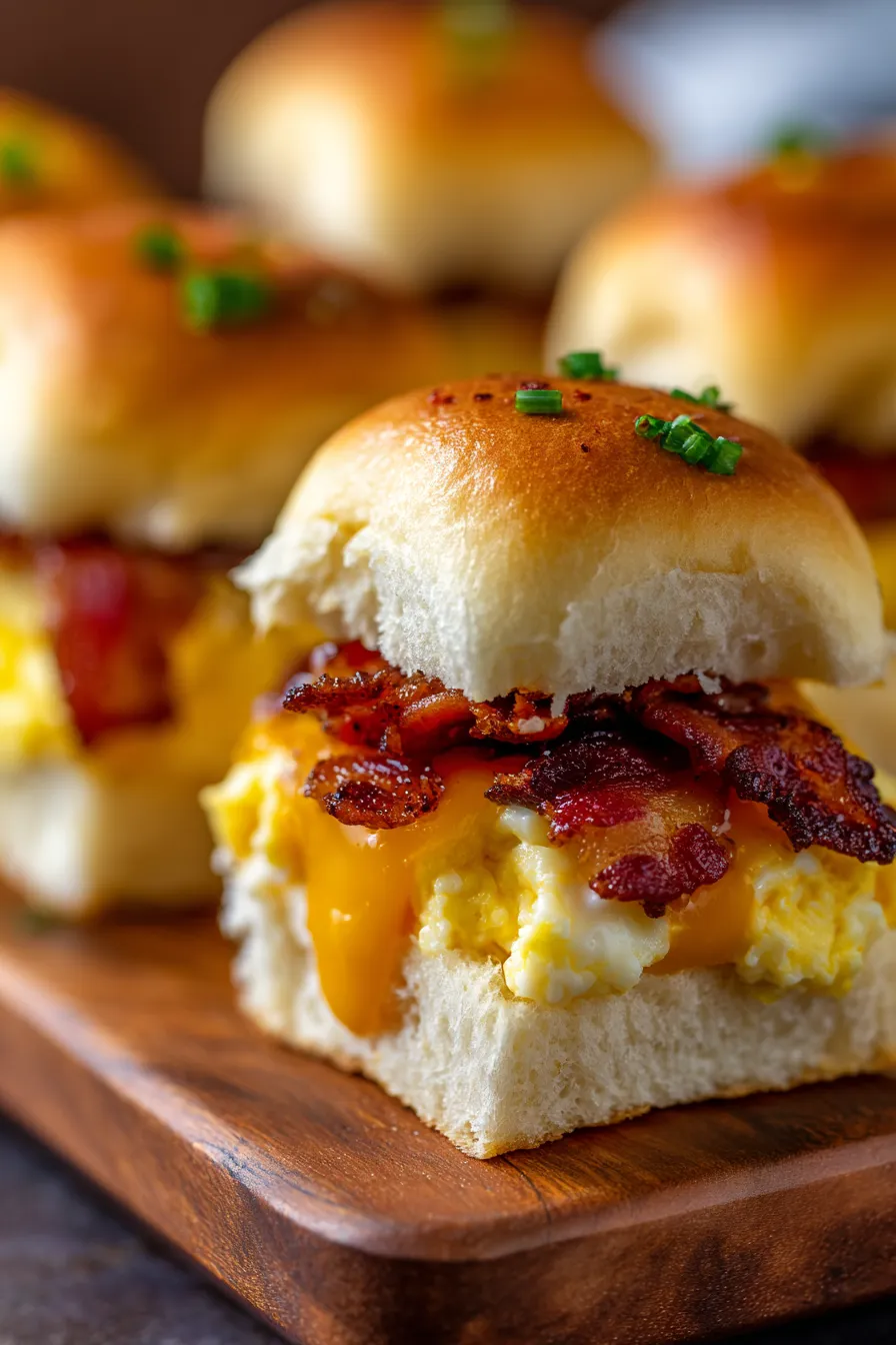 Oven-Baked Breakfast Sliders on Soft Rolls-savory-filling-cut-open