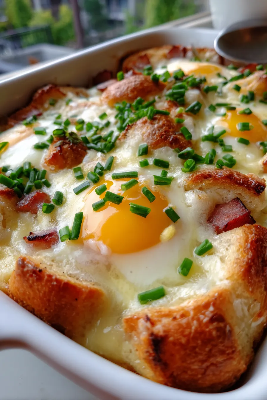 Overnight Eggs Benedict Casserole-garnished-chives
