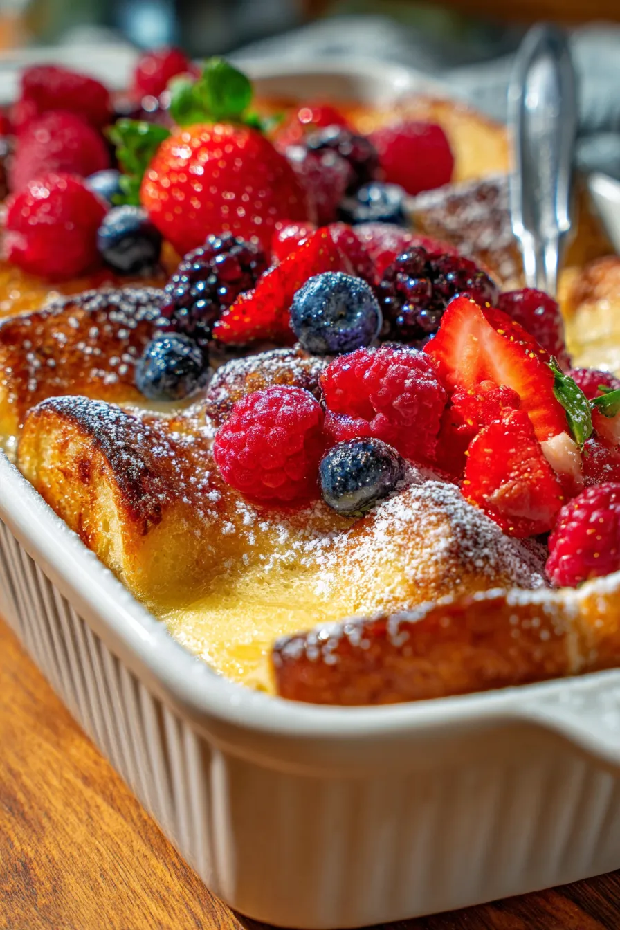 Overnight French Toast Bake-sliced-syrup