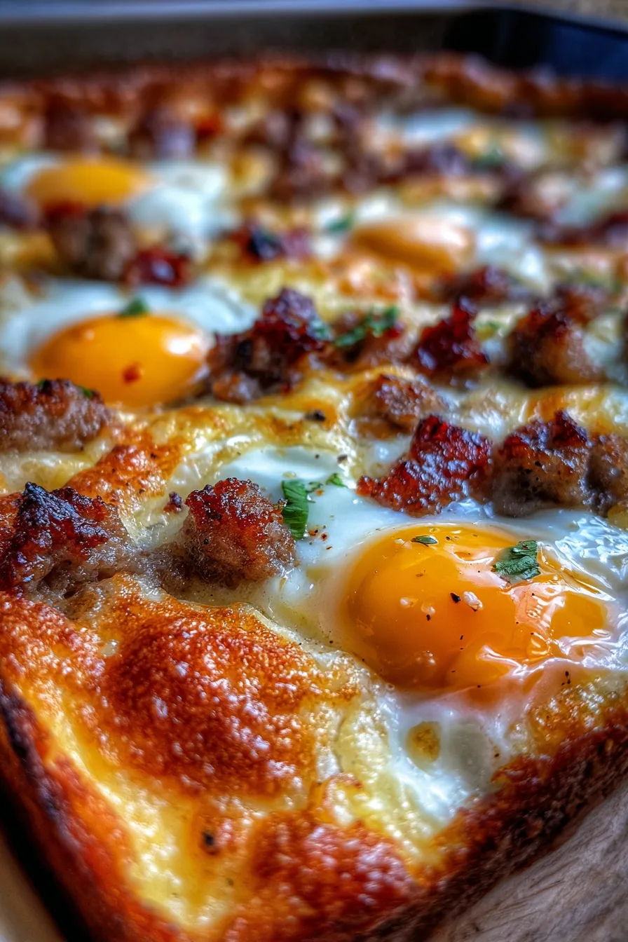 Overnight Sausage Pancake Breakfast Casserole-serving-sliced