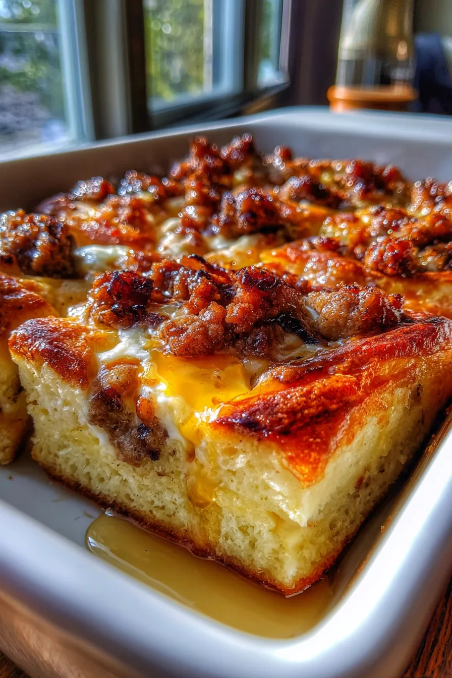Overnight Sausage Pancake Breakfast Casserole-texture-closeup
