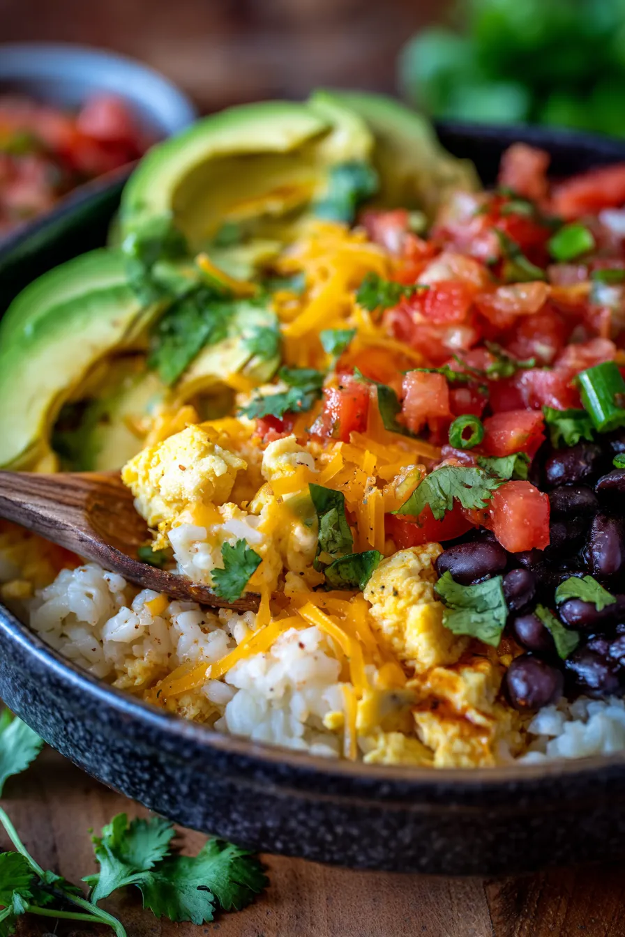 Quick Breakfast Burrito Bowls-close-up-texture