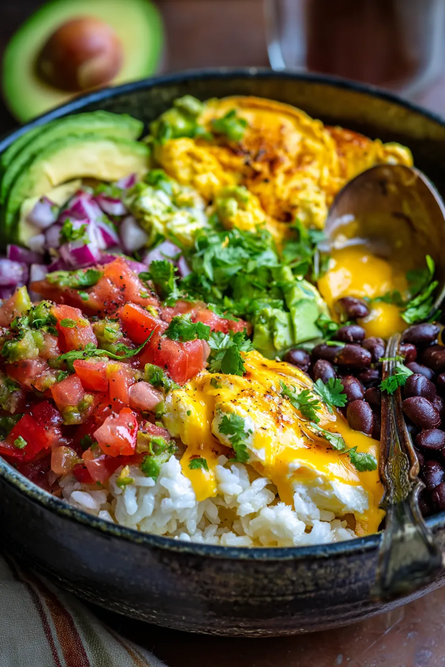 Quick Breakfast Burrito Bowls-hand-scooping