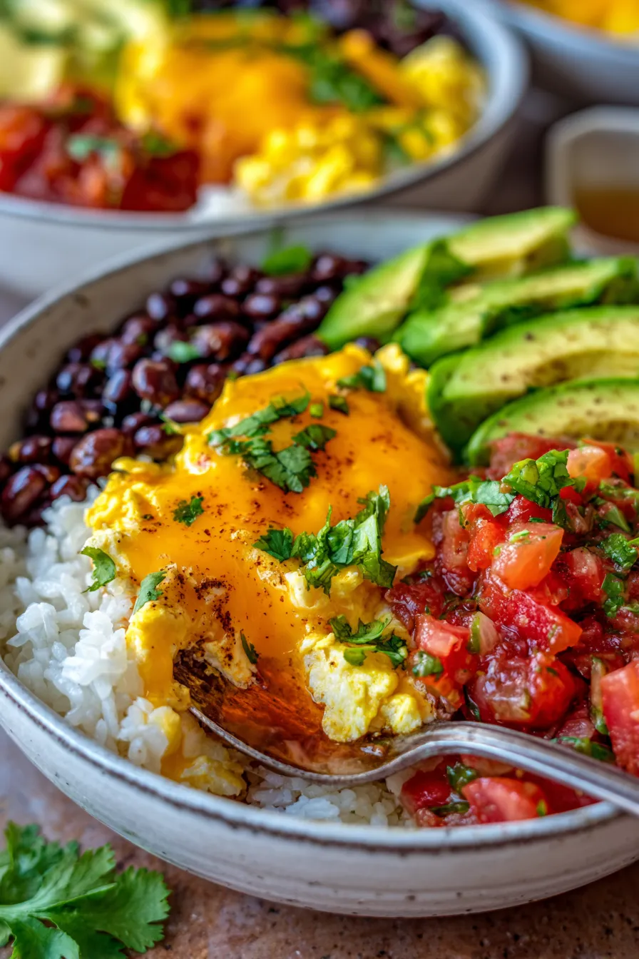 Quick Breakfast Burrito Bowls-ingredients-arrangement
