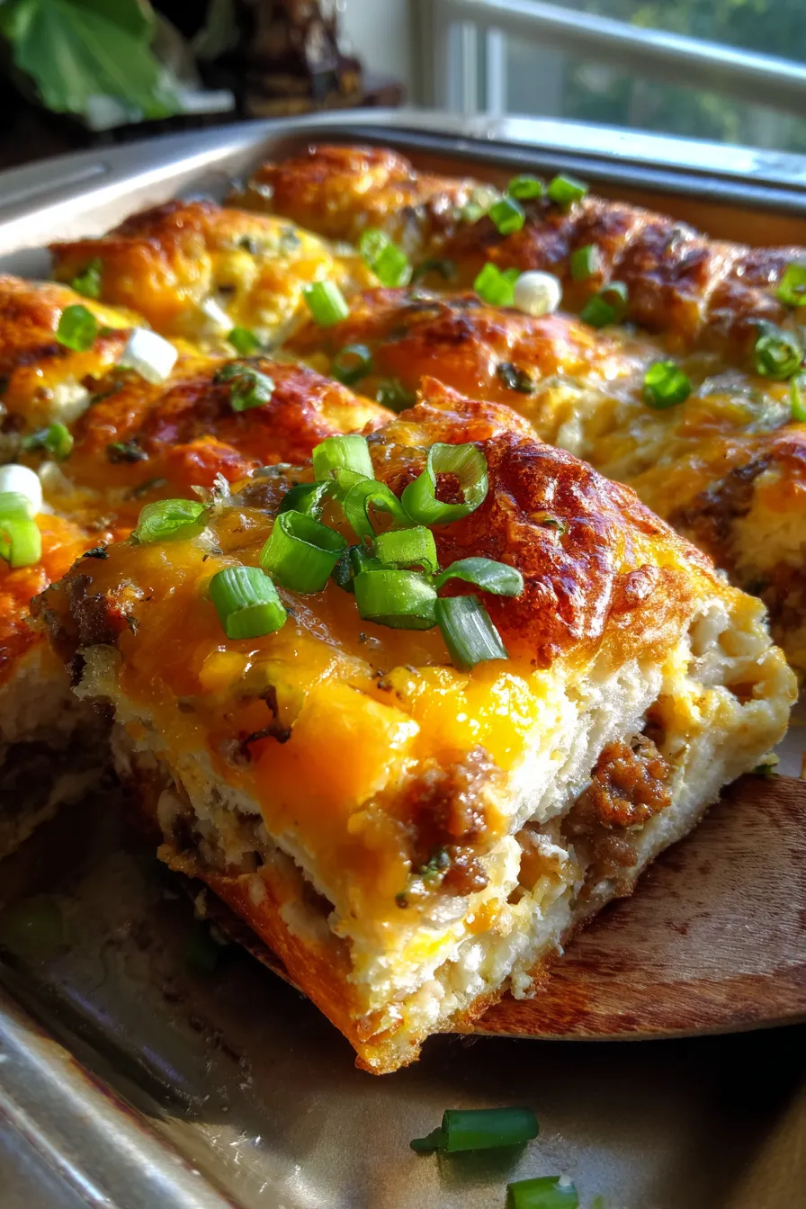 Sausage Crescent Roll Breakfast Casserole-ingredients-assembly