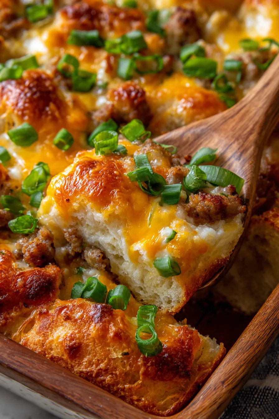 Sausage Crescent Roll Breakfast Casserole-serving-plate-garnish