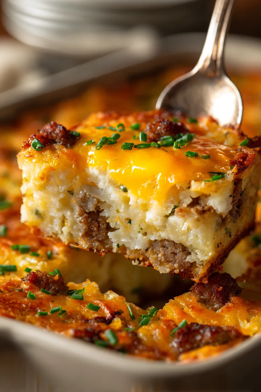 Sausage Hash Brown Breakfast Casserole (Make Ahead)-texture-cheesyeggs